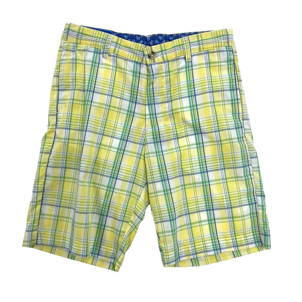 NWT J. Bailey Boys Yellow & Green Plaid Cotton Blend Bermuda Shorts 12